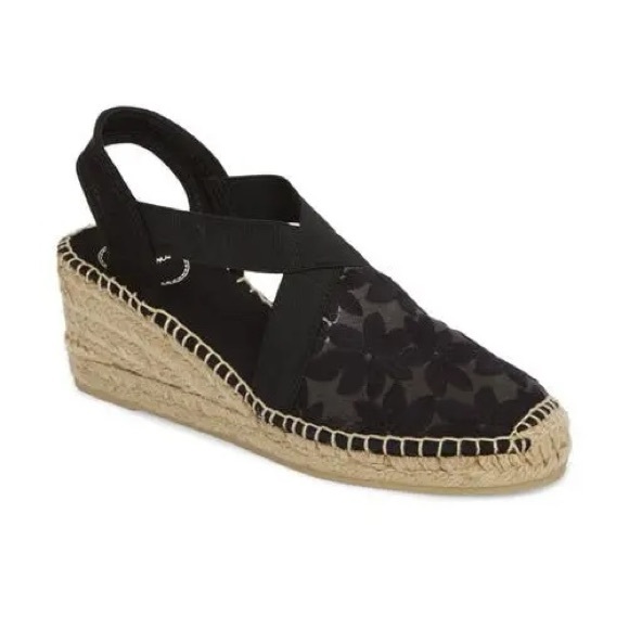 TONI PONS Terra Espadrille Wedge Sandal Black Floral Size 39 - Picture 1 of 7